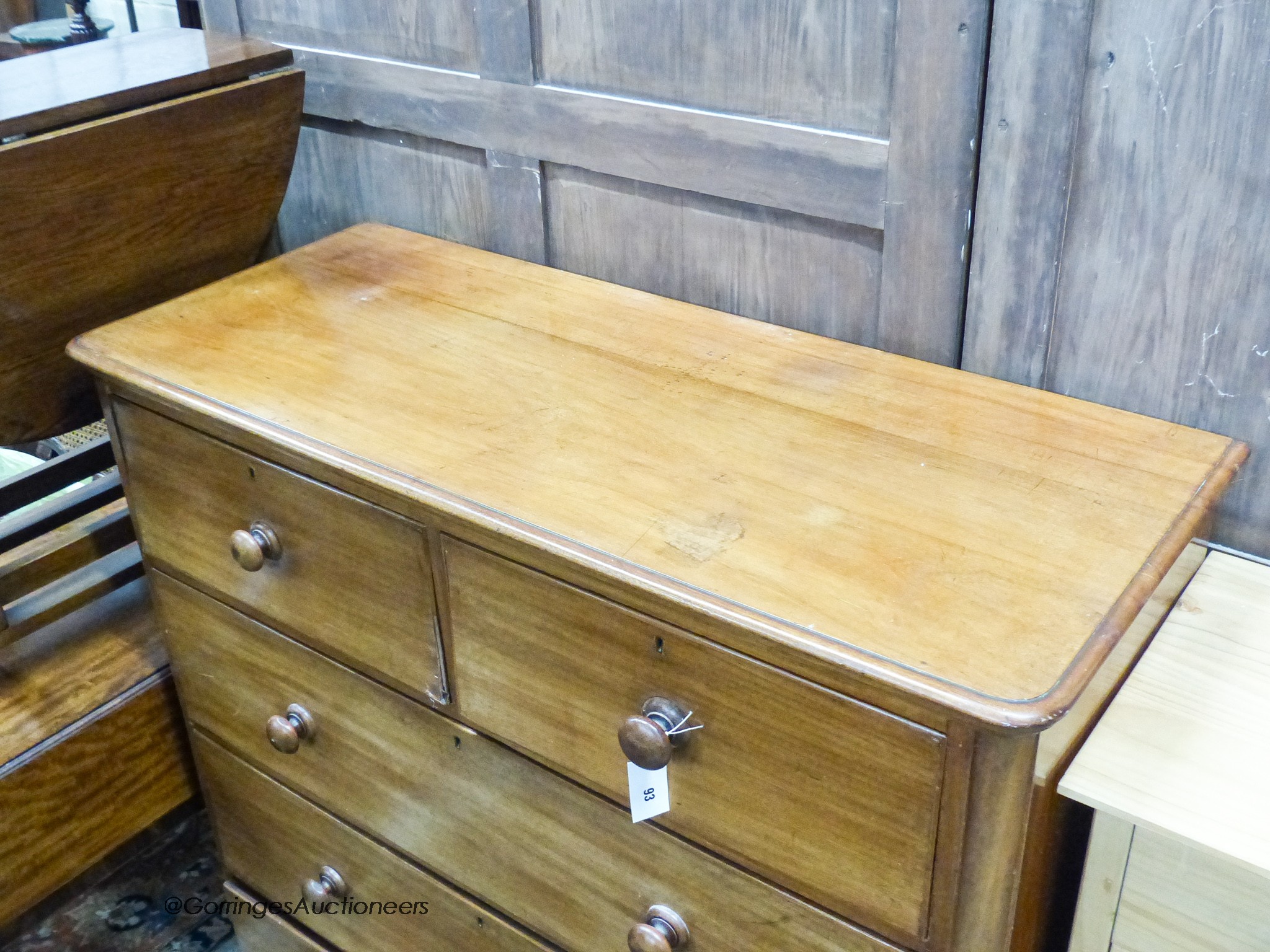 A large Victorian mahogany five drawer chest, width 119cm, depth 50cm, height 122cm